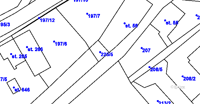 Parcela st. 225/5 v KÚ Kvasiny, Katastrální mapa