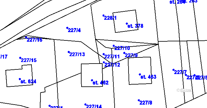 Parcela st. 227/11 v KÚ Kvasiny, Katastrální mapa