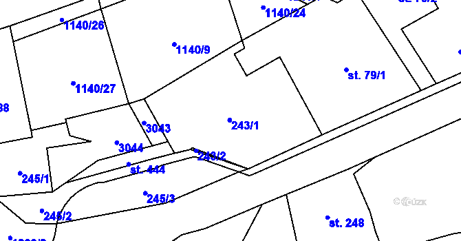 Parcela st. 243 v KÚ Kvasiny, Katastrální mapa