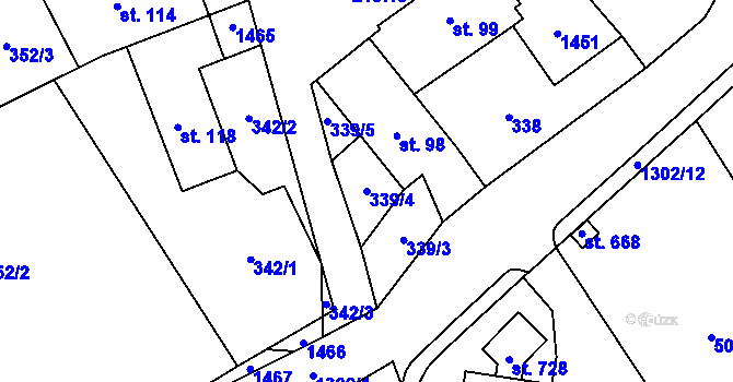 Parcela st. 339/4 v KÚ Kvasiny, Katastrální mapa