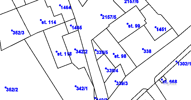 Parcela st. 339/5 v KÚ Kvasiny, Katastrální mapa