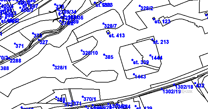 Parcela st. 385 v KÚ Kvasiny, Katastrální mapa