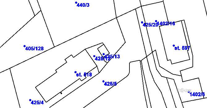 Parcela st. 425/13 v KÚ Kvasiny, Katastrální mapa