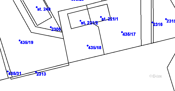 Parcela st. 435/18 v KÚ Kvasiny, Katastrální mapa
