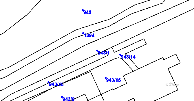 Parcela st. 943/1 v KÚ Kvasiny, Katastrální mapa