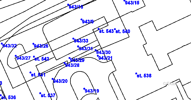 Parcela st. 943/30 v KÚ Kvasiny, Katastrální mapa