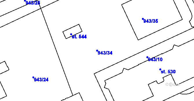 Parcela st. 943/34 v KÚ Kvasiny, Katastrální mapa