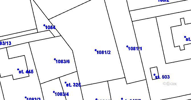 Parcela st. 1081/2 v KÚ Kvasiny, Katastrální mapa