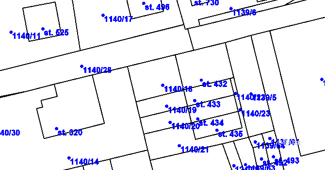 Parcela st. 1140/18 v KÚ Kvasiny, Katastrální mapa