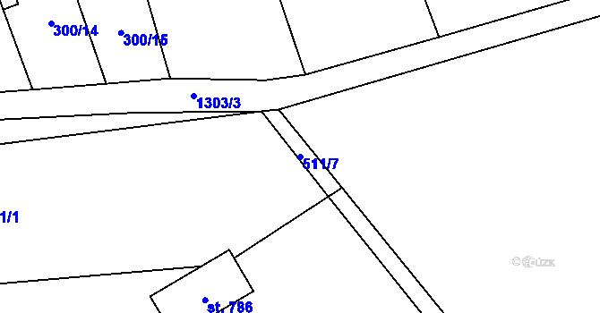 Parcela st. 511/7 v KÚ Kvasiny, Katastrální mapa