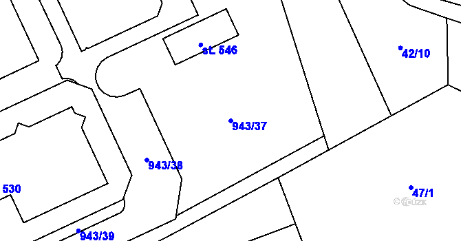Parcela st. 943/37 v KÚ Kvasiny, Katastrální mapa