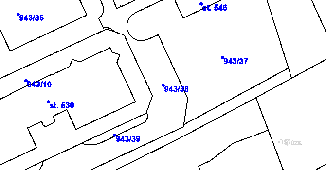 Parcela st. 943/38 v KÚ Kvasiny, Katastrální mapa
