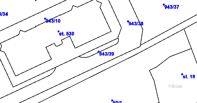 Parcela st. 943/39 v KÚ Kvasiny, Katastrální mapa