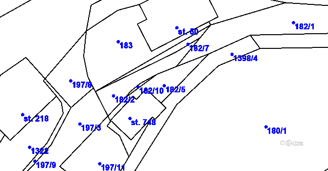 Parcela st. 182/5 v KÚ Kvasiny, Katastrální mapa
