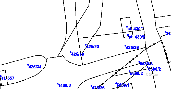 Parcela st. 425/23 v KÚ Kvasiny, Katastrální mapa
