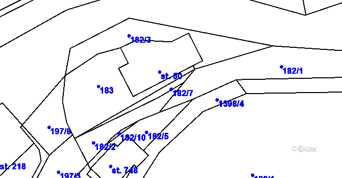 Parcela st. 182/7 v KÚ Kvasiny, Katastrální mapa