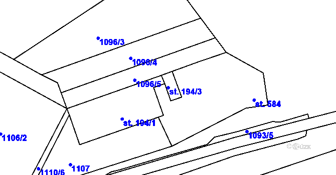 Parcela st. 194/3 v KÚ Kvasiny, Katastrální mapa