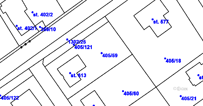 Parcela st. 405/59 v KÚ Kvasiny, Katastrální mapa