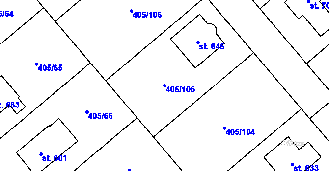 Parcela st. 405/105 v KÚ Kvasiny, Katastrální mapa