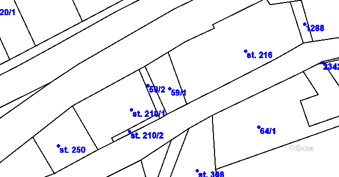 Parcela st. 59/1 v KÚ Kvasiny, Katastrální mapa