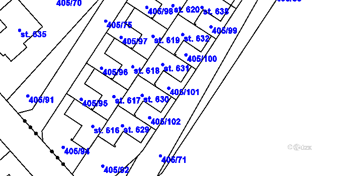 Parcela st. 405/101 v KÚ Kvasiny, Katastrální mapa