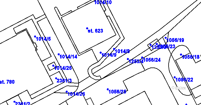 Parcela st. 1014/9 v KÚ Kvasiny, Katastrální mapa