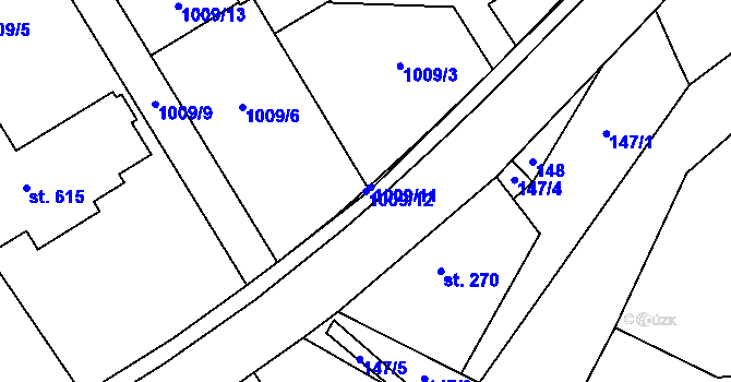 Parcela st. 1009/12 v KÚ Kvasiny, Katastrální mapa