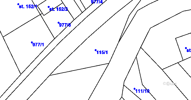 Parcela st. 115/1 v KÚ Kvasiny, Katastrální mapa