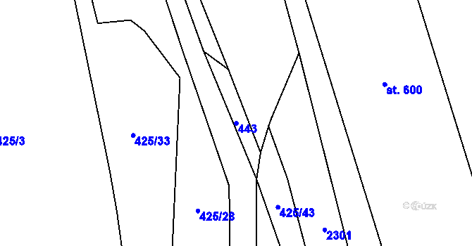 Parcela st. 443 v KÚ Kvasiny, Katastrální mapa