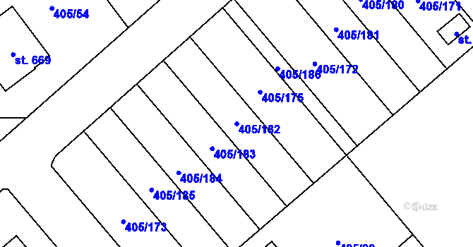 Parcela st. 405/182 v KÚ Kvasiny, Katastrální mapa