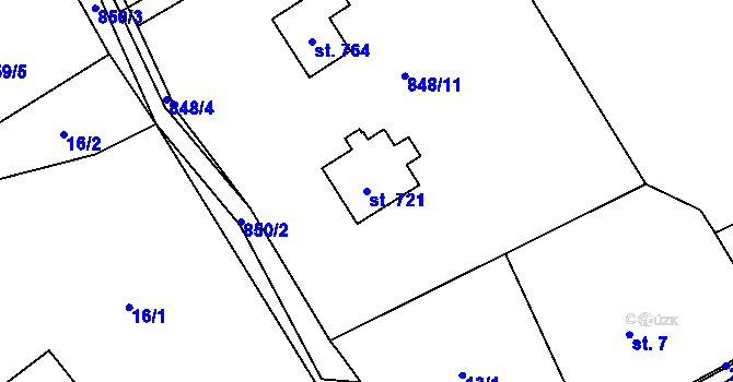 Parcela st. 721 v KÚ Kvasiny, Katastrální mapa