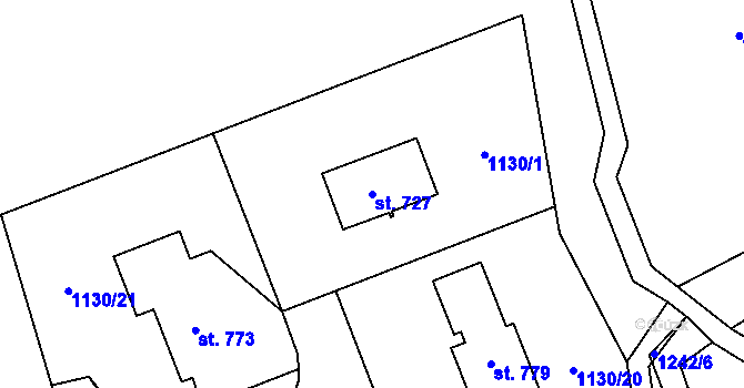 Parcela st. 727 v KÚ Kvasiny, Katastrální mapa