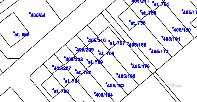 Parcela st. 758 v KÚ Kvasiny, Katastrální mapa