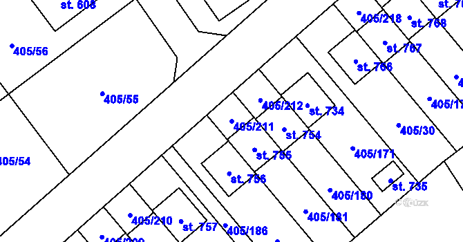 Parcela st. 405/211 v KÚ Kvasiny, Katastrální mapa