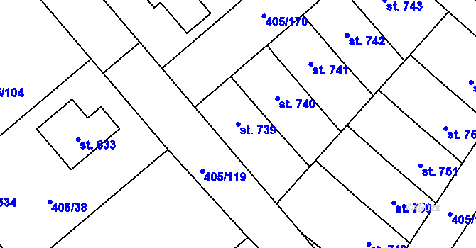 Parcela st. 739 v KÚ Kvasiny, Katastrální mapa