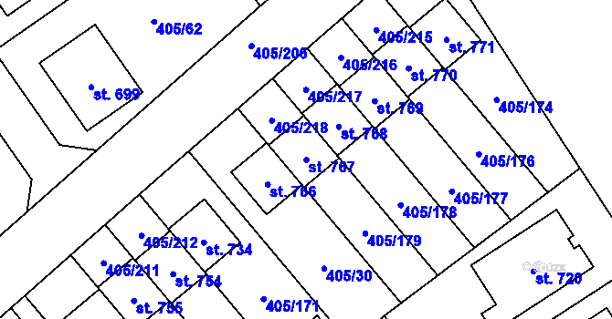 Parcela st. 767 v KÚ Kvasiny, Katastrální mapa