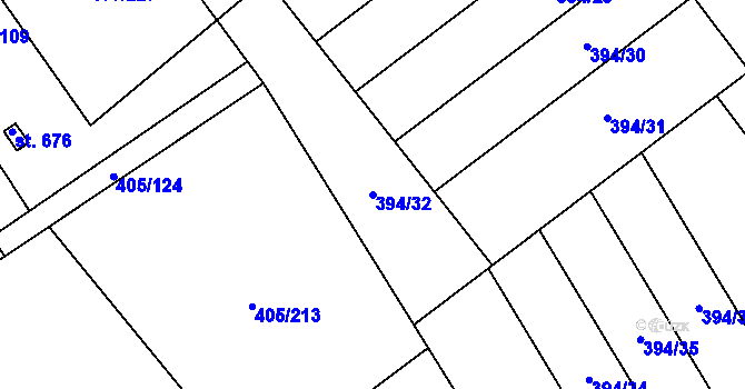 Parcela st. 394/32 v KÚ Kvasiny, Katastrální mapa
