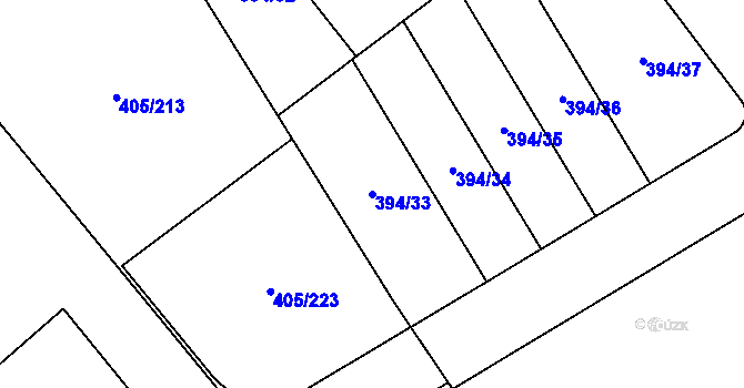 Parcela st. 394/33 v KÚ Kvasiny, Katastrální mapa