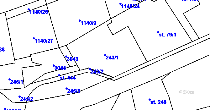 Parcela st. 243/1 v KÚ Kvasiny, Katastrální mapa