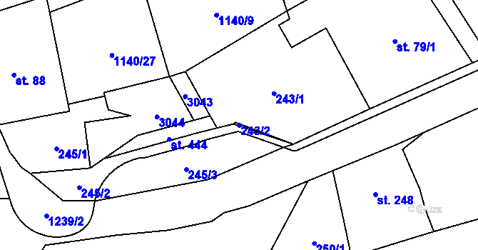 Parcela st. 243/2 v KÚ Kvasiny, Katastrální mapa
