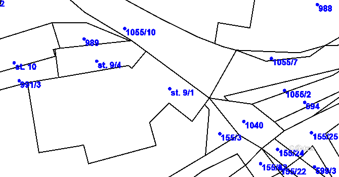 Parcela st. 9/1 v KÚ Kváskovice, Katastrální mapa