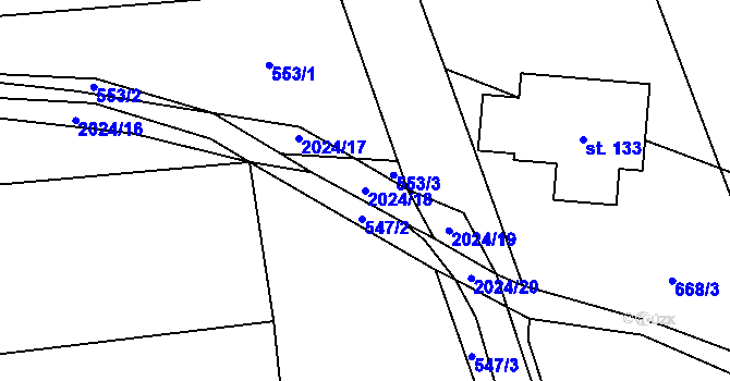 Parcela st. 2024/18 v KÚ Kvášňovice, Katastrální mapa