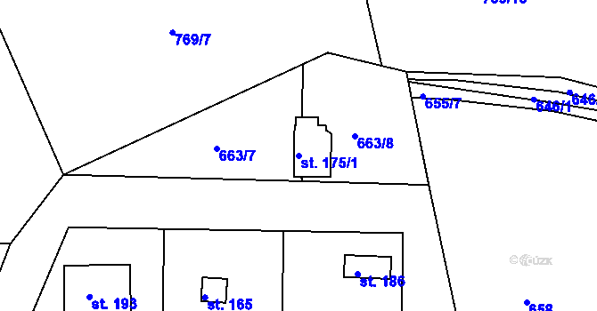 Parcela st. 175/1 v KÚ Olšany u Kvášňovic, Katastrální mapa