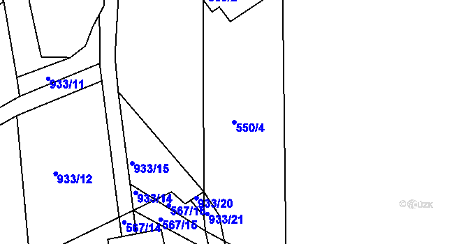 Parcela st. 550/4 v KÚ Olšany u Kvášňovic, Katastrální mapa
