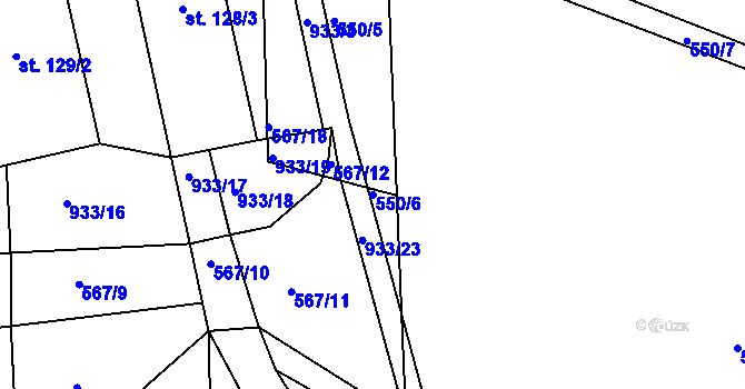 Parcela st. 550/6 v KÚ Olšany u Kvášňovic, Katastrální mapa