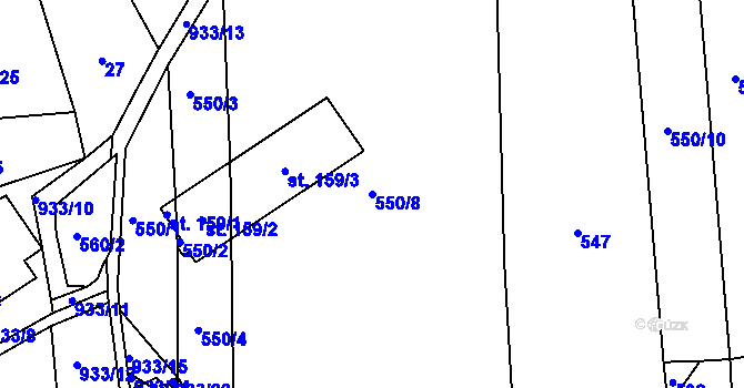 Parcela st. 550/8 v KÚ Olšany u Kvášňovic, Katastrální mapa