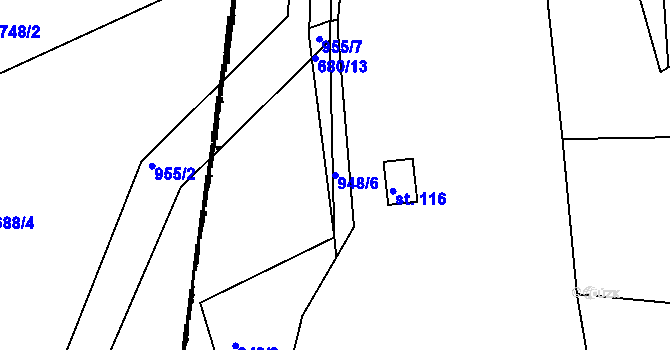 Parcela st. 948/6 v KÚ Olšany u Kvášňovic, Katastrální mapa