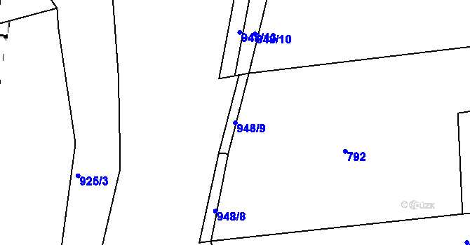 Parcela st. 948/9 v KÚ Olšany u Kvášňovic, Katastrální mapa