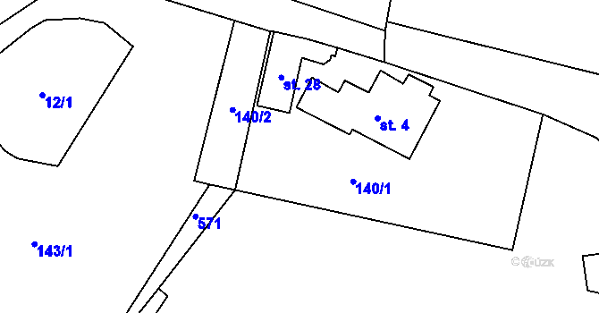 Parcela st. 140 v KÚ Kvasetice u Květinova, Katastrální mapa