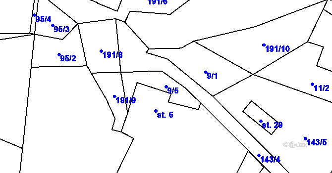 Parcela st. 9/5 v KÚ Kvasetice u Květinova, Katastrální mapa